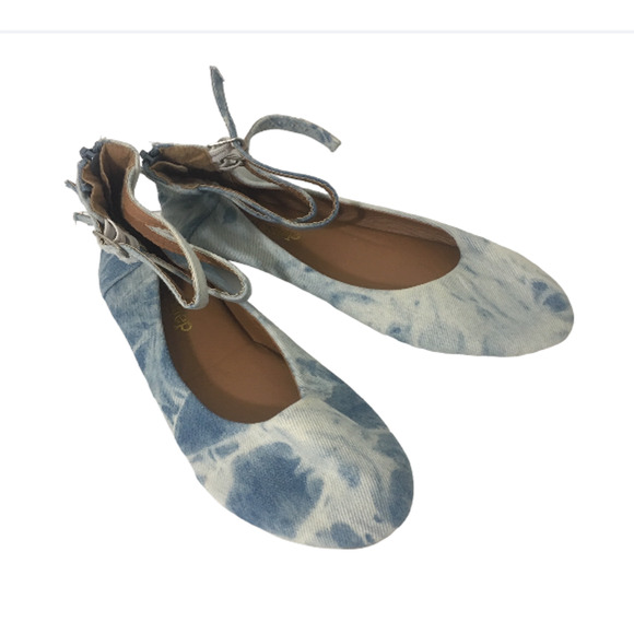 VINTAGE Acid Wash Ankle Strap Flats - Size 7 - Blue Jean Denim Stonewash Shoes - Picture 5 of 5
